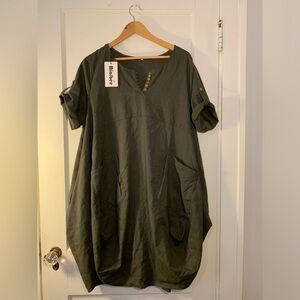 Minibee Women’s Linen Tunic Dress - Army Green